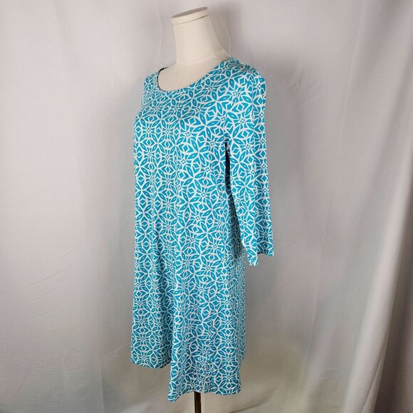 Lulu-B Turquoise & White Geometric Print Dress Large UPF Catalina Cloth - Picture 2 of 10